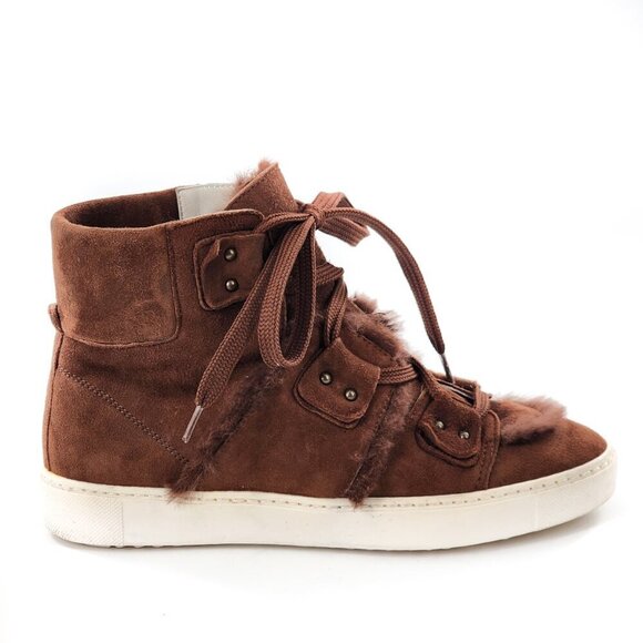 NAVYBOOT SWITZERLAND Brown Suede Lace Up High Top Sneakers Real Fur - Picture 1 of 10